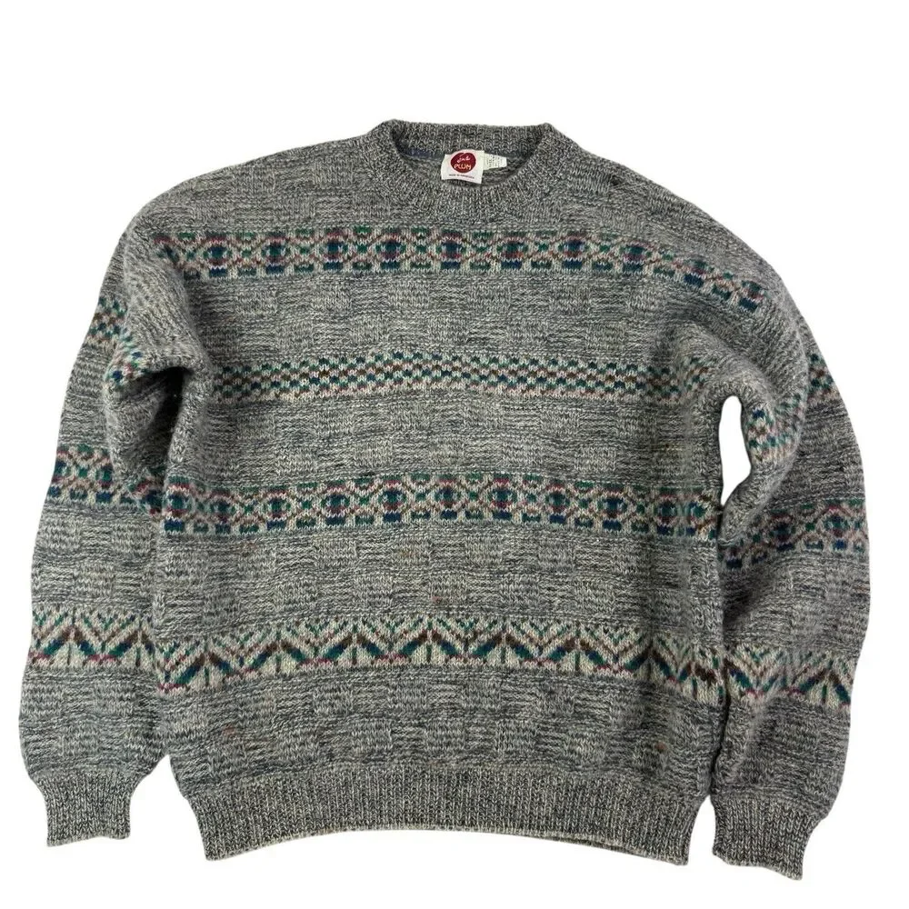 Vintage I'm A Plum Wool Sweater Men 2X Gray Crew Minnesota USA Fair Isle